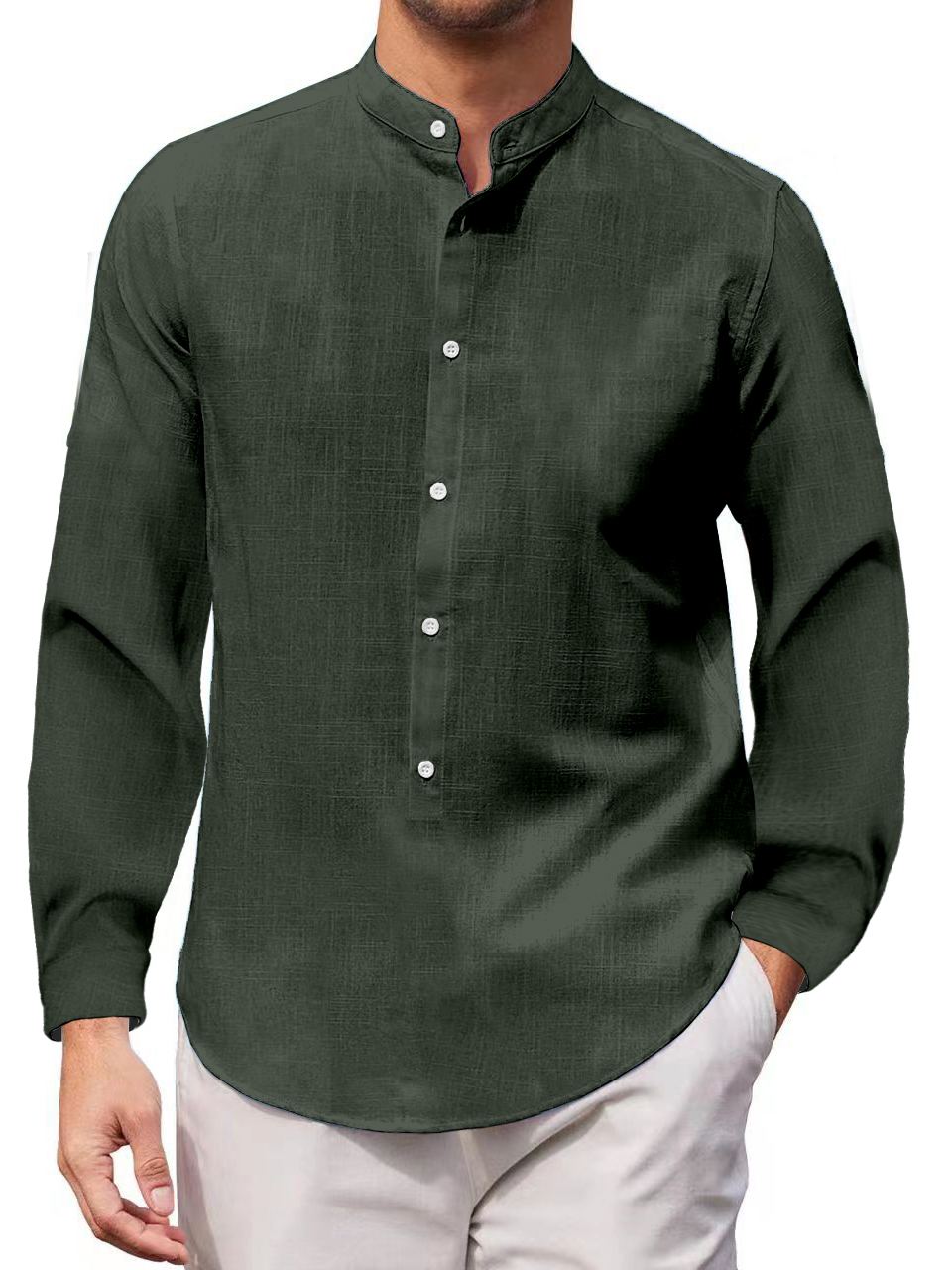 Men's Cotton Linen Casual Vacation Long Sleeve Shirt