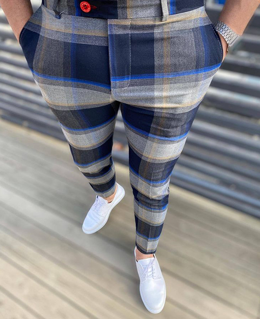 Casual Multicolor Plaid Pocket Skinny Pencil Pants