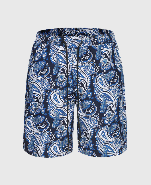 Vacation Casual Cashew Print Elastic Waist Drawstring Shorts